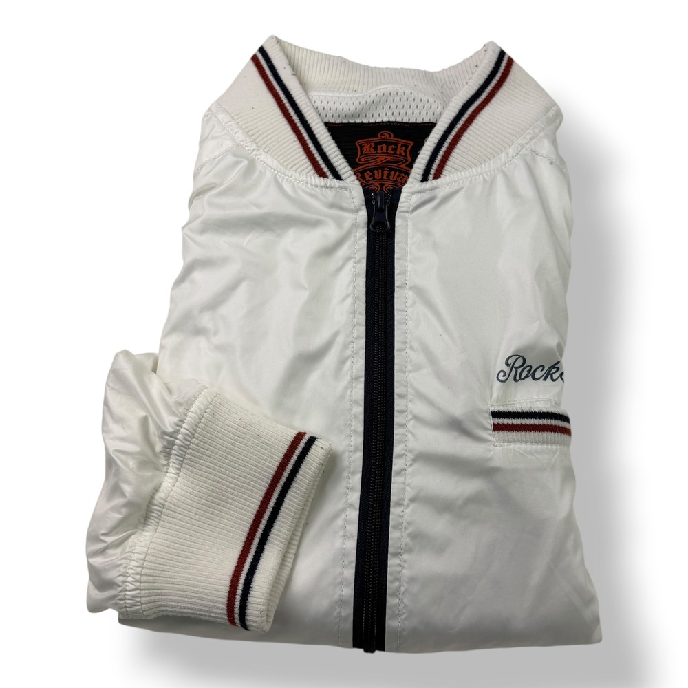 Rock Revival Mens White Bomber Jacket Full Zip Mesh Lined RR5003 Size XXL